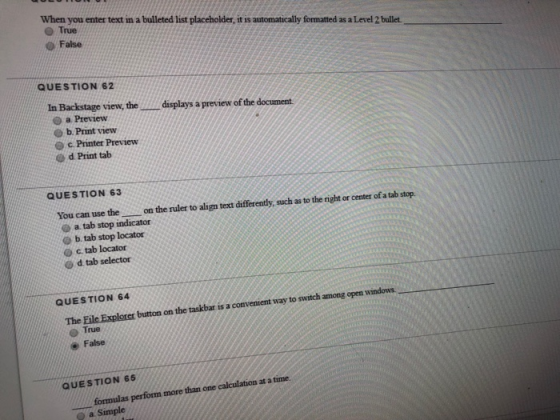 When you enter text in a bulleted list placeholder, it is automatically formatted as a Level 2 bullet e True False QUESTION 6