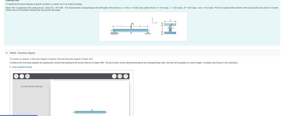 Leaming Goal: To determine the shear stresses at specific locations in a beam due to an external loading. Beam ABC is subject