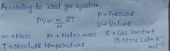 According to ideal gas equation, PV= m RT. 02 P Pressure V Volume m Mass My Molar mass R Gas Constant I absolute temperature.