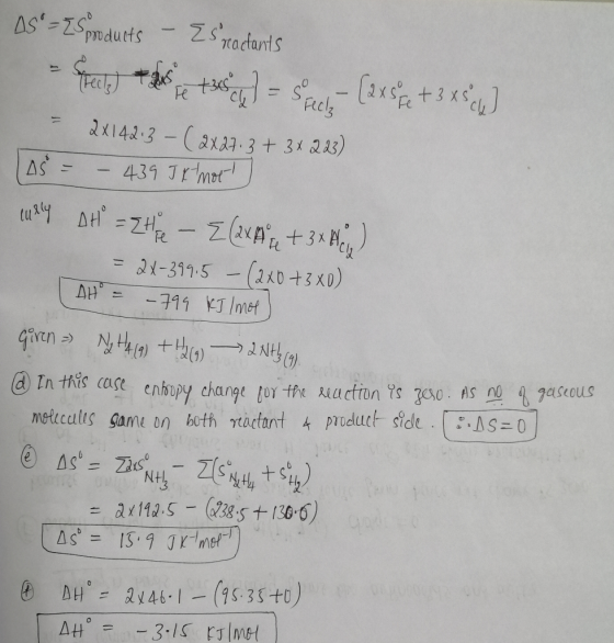 As - Espoducts - Esractants Speels) the test ] = such - (2 x 5 / + 3 x 5 c4] 2x142.3 - (2X27. 3 + 3x223) las = – 439 Jkt mot