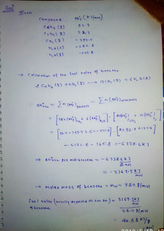 Sol Siven CsH6 (3) 82.3 ta) sa 3 Co.(g) -373-s 一2.YI. & 40(3) l caon of te frel value of bentn nCanectents COH 2. 12x-393.5 t