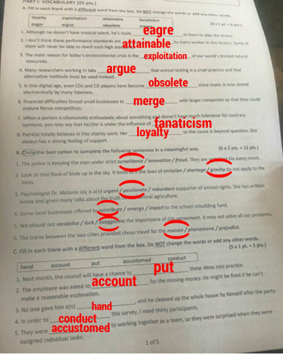 ARTI:VOCABULARY (25 pts.) A. Fill in each blank with a different word from the box. Do NOT change the werds or add ay other w