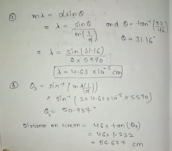 u 6 mt 31.16 zj λ = sin (31:16) 2 x 559o dl Distance on screen二 46x tan103)