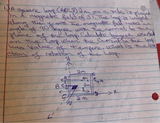 TA square loop (AGCD) am on a side is placed magnetic held of 3T, The loop is winged along the angle og godegree with the nor