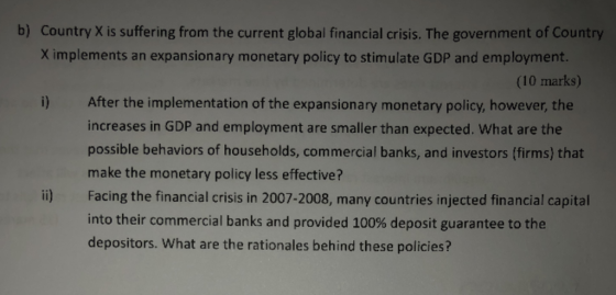 b) Country X is suffering from the current global financial crisis. The government of Country X implements an expansionary mo
