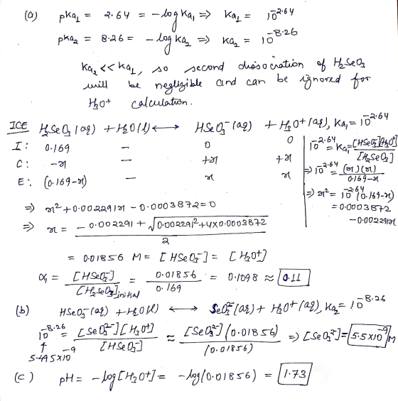 (a) pką, = 2064 = -log ka, => Kay = jāziny pkaz = 8.26 = -log kay => kay = 108:26 o 2 karc kaj so second dissociation of H₂ S