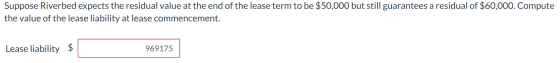 Suppose Riverbed expects the residual value at the end of the lease term to be $50,000 but still guarantees a residual of $60