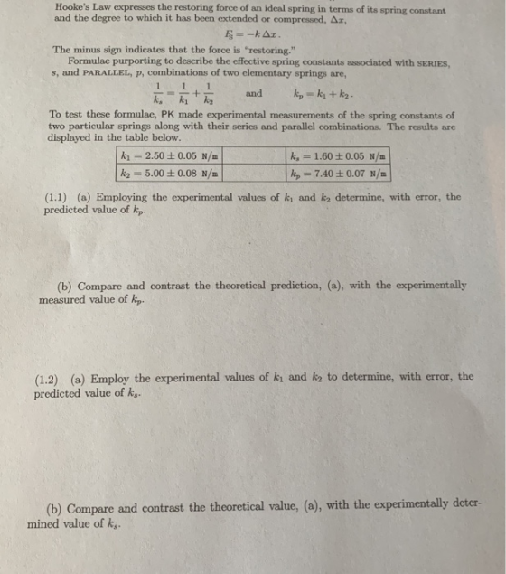+ Hookes Law expresses the restoring force of an ideal spring in terms of its spring constant and the degree to which it has