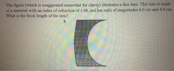 The figure (which is exaggerated somewhat for clarity) illustrates a thin lens. This lens is made of a material with an index
