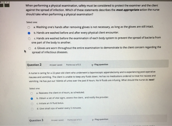 When performing a physical examination, safety must be considered to protect the examiner and the client against the spread o
