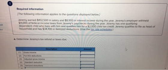 Required information [The following information applies to the questions displayed below.) Jeremy earned $102,500 in salary a