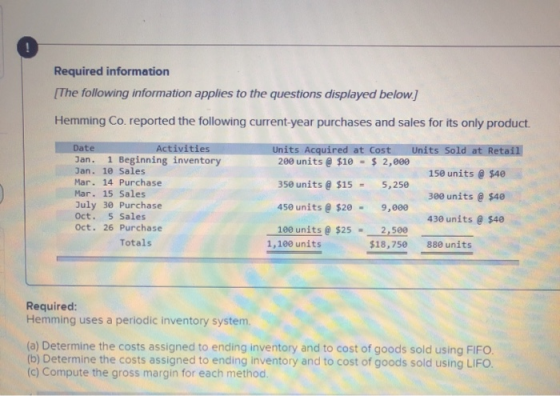 Required information The following information applies to the questions displayed below.) Hemming Co. reported the following