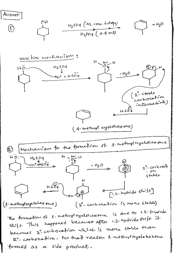 | Answer H2504 (19, cou. 6 days) +H₂O H₂ pon (0.4 mi) + H reaction mechanism Ho - H2SOA + + HSO4 - HD 12- stable carbocation