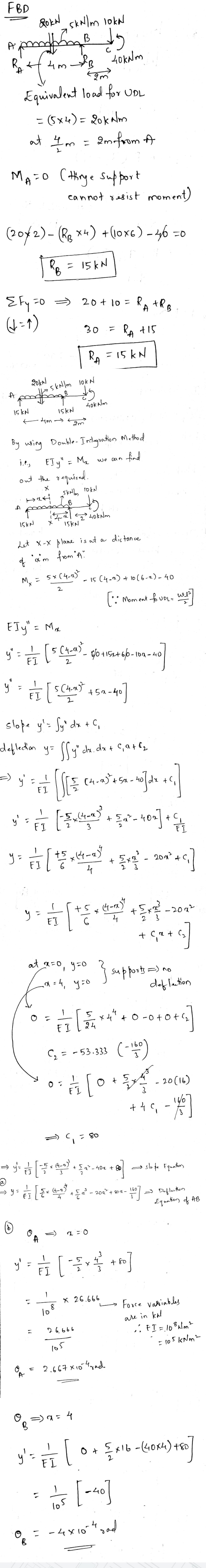 FBD 4m da Lokalm Qoka skallm loka prodhimb dy Rt tum Eam Equivalent load for UDL = (5x4)= Lokalm at 4m = 2m from A t MA=O (Hi