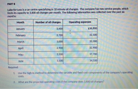 PART B Lube-for-Less is a car centre specializing in 10 minute oil changes. The company has two service people, which limits