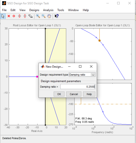 SISO Design for SISO Design Task Edit View Designs Analysis File Tools Window Help Root Locus Editor for Open Loop 1 (OL1) Op