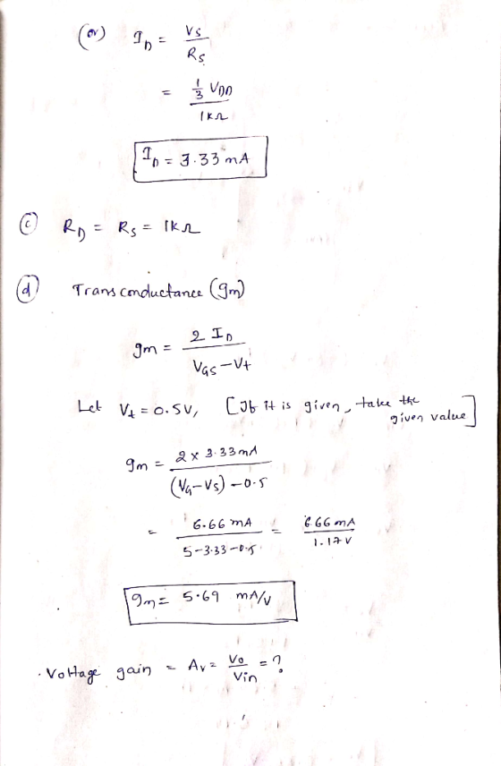 すV00 b - 3.33 mA rari C GS given Valu.Q กา 5-3-33 D VoHag jain Vin