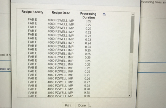 processing times, mi Recipe Facility Recipe Desc and, if nl FAB E FAB E FABE FAB E FAB E FAB E FAB E FAB E FAB E FAB E FAB E