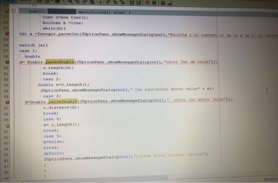 SLOVO publie main(String args) Conv c-new Conv(): boolean b=true; while(b) { int a Integer.parseInt(JOption Pane.showMessageD