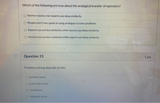 Which of the following are true about the analogical transfer of operators? Neither novices nor experts use deep similarity P