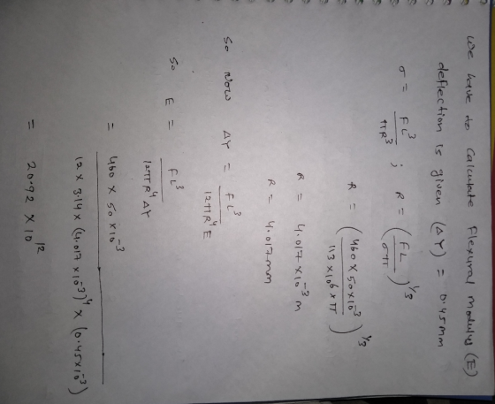 1 F Lwe ve to Caluloute Flexural mnluly (E) deflection ts aven AY) = D.45MM fo 3 R= TTR3 ० । 13 x(06x 1T 4.017 X13 4.017mm So