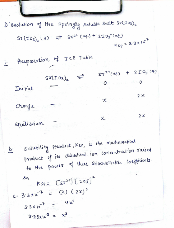 Dissolution the springl 2oluble Aault Sr(To3), STat Ca) 2103 (of.) St (I03)A) KSp3.3x 10 TCE Table Pruparation f SYa(a) 2I0 (