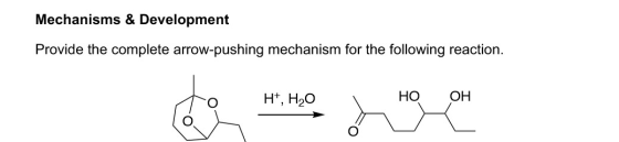 Mechanisms & Development Provide the complete arrow-pushing mechanism for the following reaction. HT, H2O НО ОН