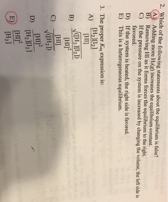Which of the following statements about the equili