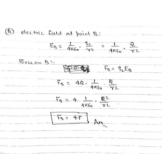 electic field al point B borce on . 4天白 ,Y 2- Ars