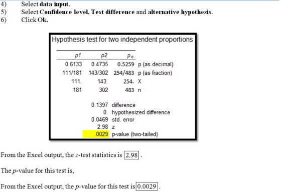 Select data input. Select Confidence level, Test difference and alternative hypothesis. Click Ok. Hypothesis test for two ind