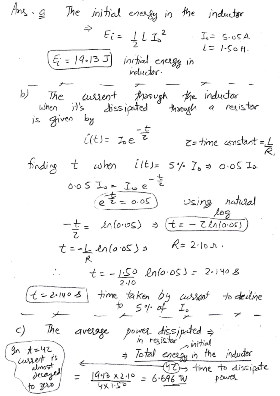 2 2. rducor b) The cuset is given y 七 乙 t--Len (o.os〉 R= 2.loJ. t. г.lyos \ tirre , taken by assot to dedine ower dissipated
