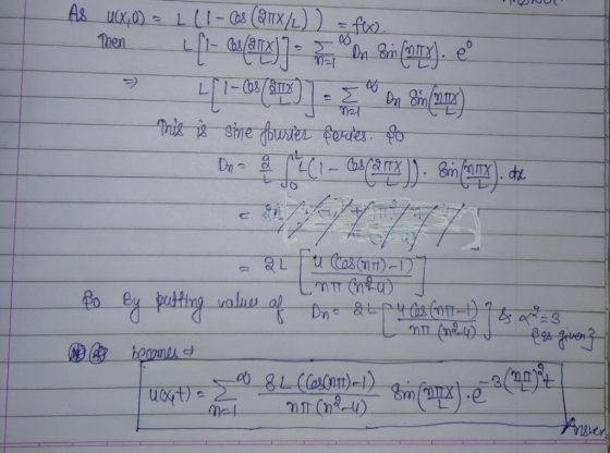 UNUL As u(x0) - 1 (1 - Cos (@Tx/L) ) = fwo. Menuft- (2x)} = 5 Dn Sin Mix). . > 47–69 (8E) 1 = E º D Sim (13) This is sine fo