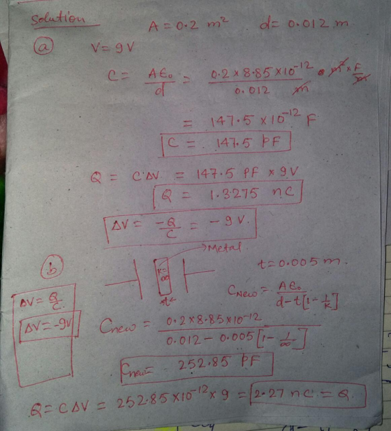 Solutiew (a 一。「 o. 012m Q= C.AV. .- 147.5 pp 9. V ラMet2/ 七20.005m. nero 0. 005 12-27 ne