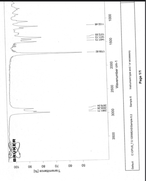 WOW BRUKER 100 w 90 80 Transmittance [%] 70 60 50 2961.71 2935.26 2876.04 1709.82 1457.73 1411.13 1372.93 1132.48 1500 1000 3