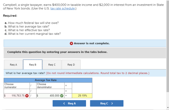 Campbell, a single taxpayer, earns $400,000 in taxable income and $2,000 in interest from an investment in State of New York