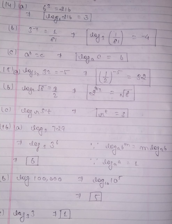 (14) a) 63 2916 log, 216 = 31 10374 dogs Com - 4 e ao se q lloga = oll _ 18 19 lg 12 32 = -5 & 6s = 39 10 dag, o ols we (e) c