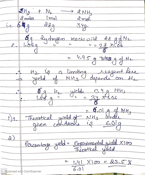 3 Het N2 1 & moles Imol je 6g adg 69 hydrogen 2NH₂ 2mol 34g reacts with 28 g of No a = 4,95 g tag of He H₂ is a limiting reag