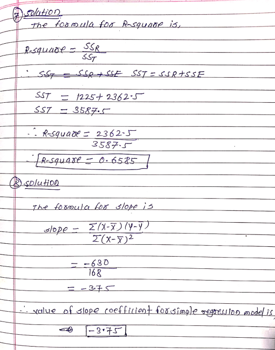 solution the formula for Rosquare is, Resquiuola . SSR - SST SSF SSRUSSE SST = SSRESSE SST = 12257 236205 SST - 3587.5 ..Rrsq