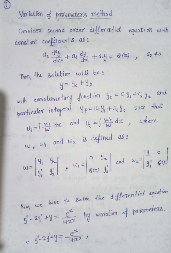 Variation of parameters method Consider second order differential equation with constant coefficients as: day tale + Qoy = Q(