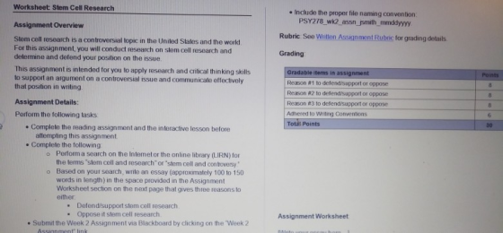 Worksheet Stem Cell Research . Include the proper file naming convention PSY278 wk2 assn_jsmith mmddyyy Assignment Overview R