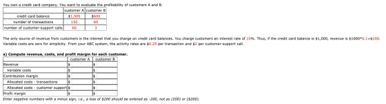You own a credit card company. You want to evaluate the profitability of customers A and B. customer A customer B $600 credit