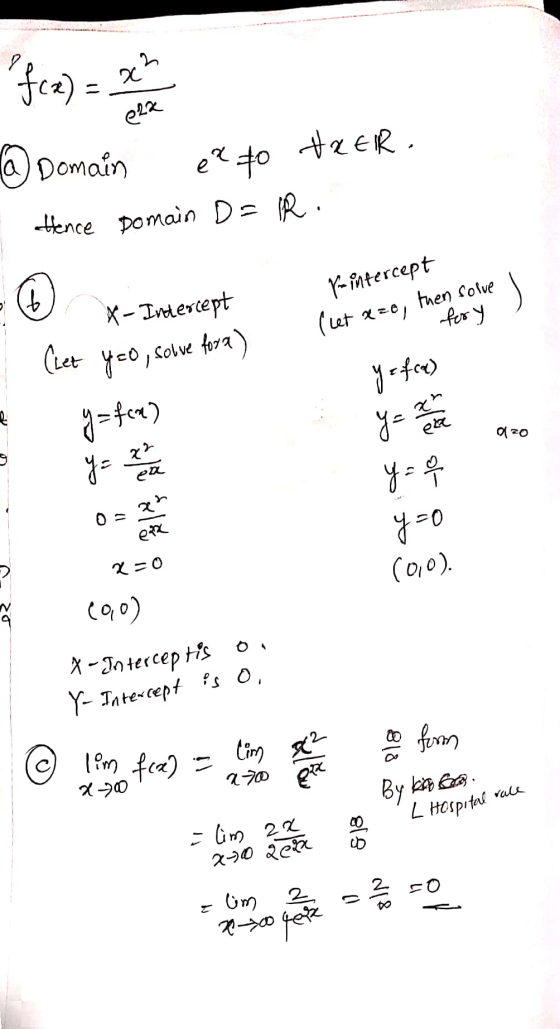 fice) x² e22 @ Domain e? to taer. Hence Domain D=R. b I p-intercept (het zzo, then solve for y x - Intercept (Let yeo , solve