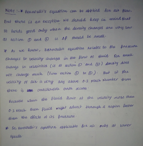 Note :- Bernoullis equation can be applied for air flow. Brel there is an exception we should keep in mind that It holds goo
