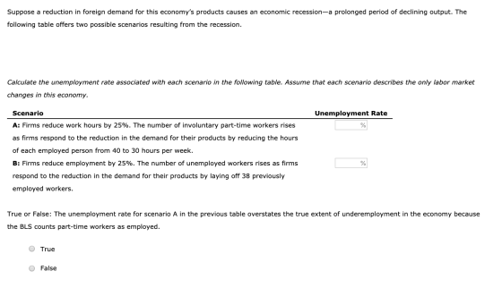 Suppose a reduction in foreign demand for this economys products causes an economic recession-a prolonged period of declinin