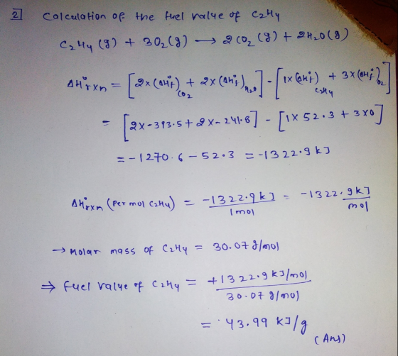 Calculation oe the Hrel naly e咋c2HY TX 52.3 13 22.9 kJ 12t0 【 mol c And)