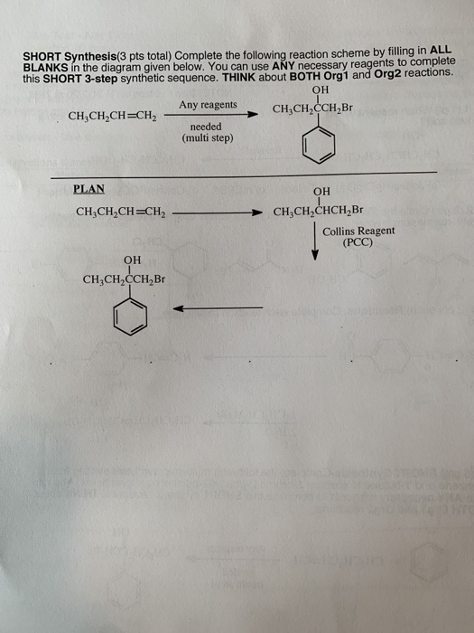 SHORT Synthesis(3 pts total) Complete the following reaction scheme by filling in ALL BLANKS in the diagram given below. You