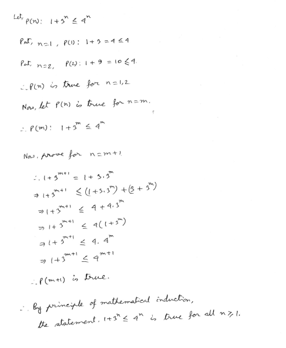 Leto powo: 1tg < 41 Pull na nal, POV): 1+3=454 Pat, naz, P(2): 1 + 9 = 1034. P(n) is true for n=1,2 Now, let P(2) is true f