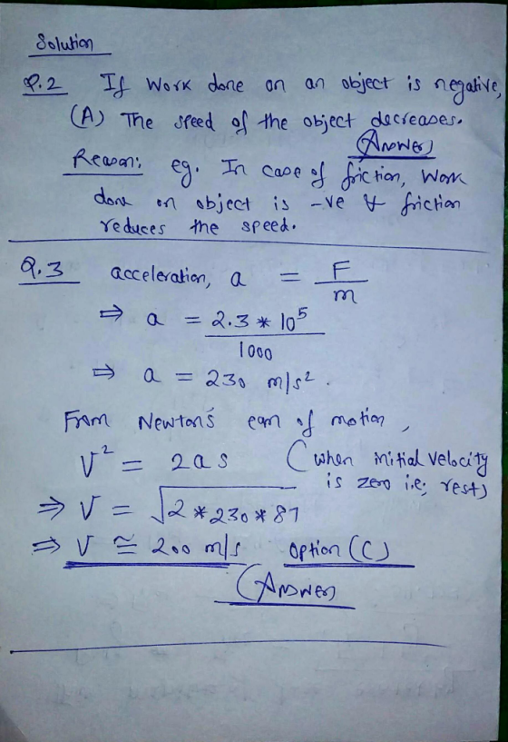 Soluhon R스 뀨 WoYK done an an object is nepahve (A) The reed f the obyect decseases reduces the speed 9.3 acceleration, a = ra