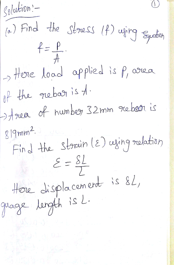 Solution:- e Sless Hone lood appied is , abuea 2 g19mm Hoe displa coment is &L,
