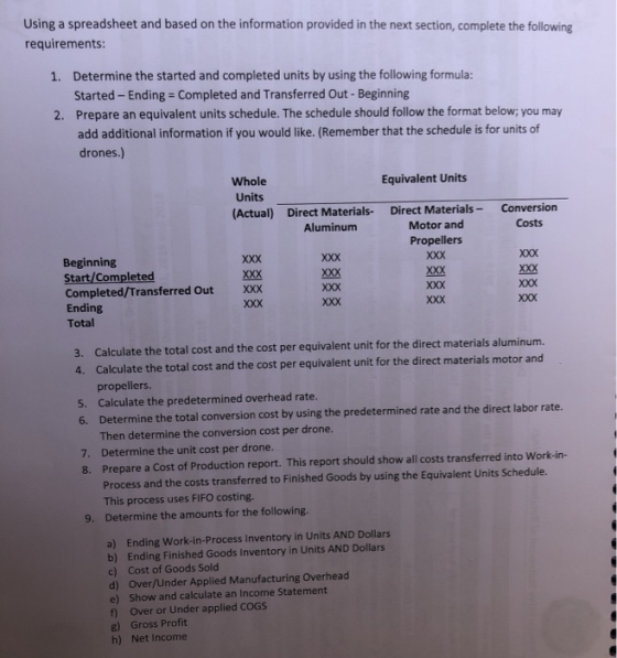 Using a spreadsheet and based on the information provided in the next section, complete the following requirements: 1. Determ